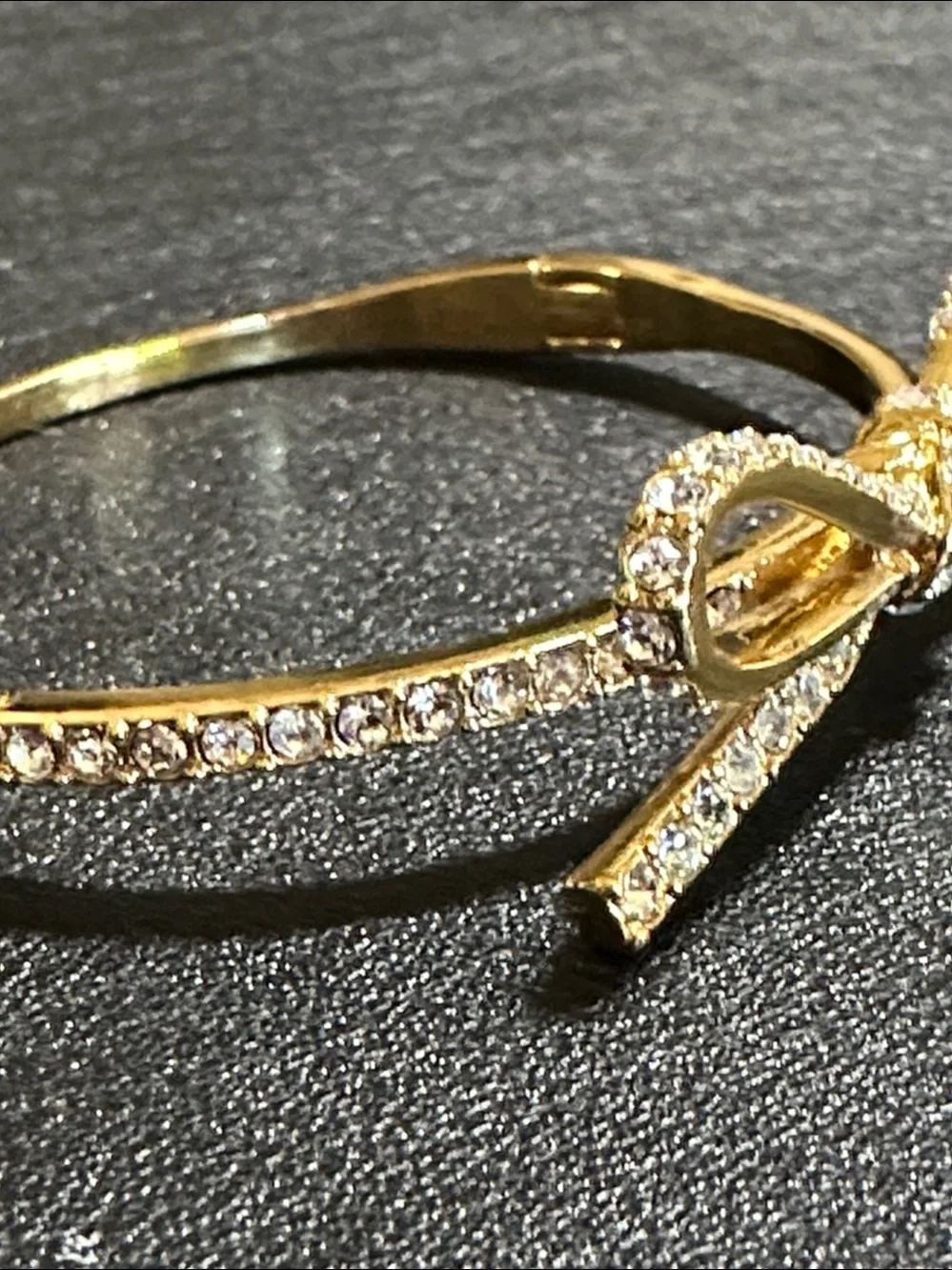 Kate Spade New York Skinny Mini Pave’ Gold Plate Bow Hinged Bangle Bracelet